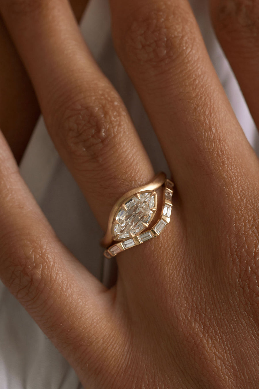 East-West Marquise Lab-Grown Diamond Signet Bezel Engagement Ring