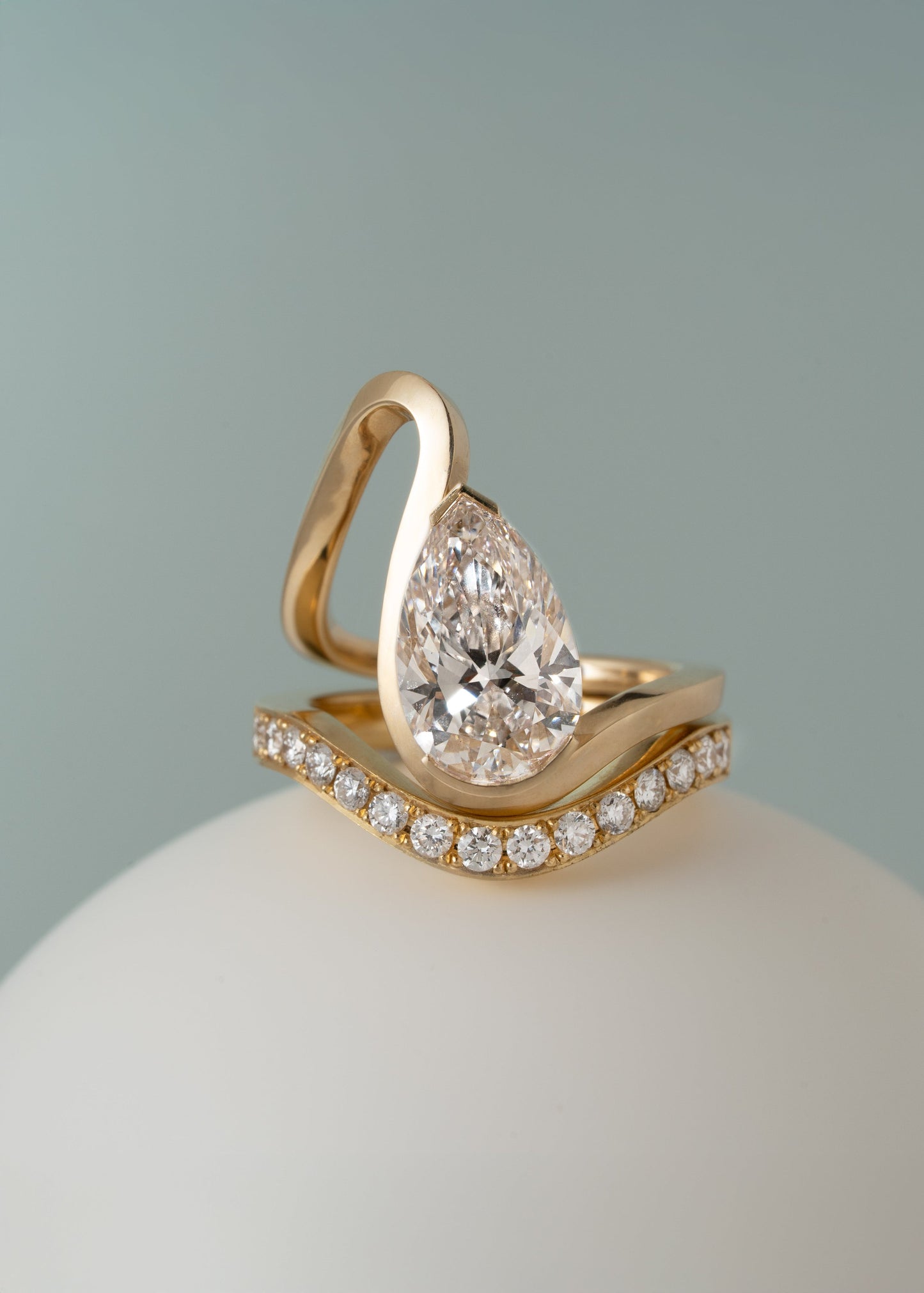 Pear Lab Grown Diamond Open Loop Bezel Engagement Ring – Sculptural Wrap Band