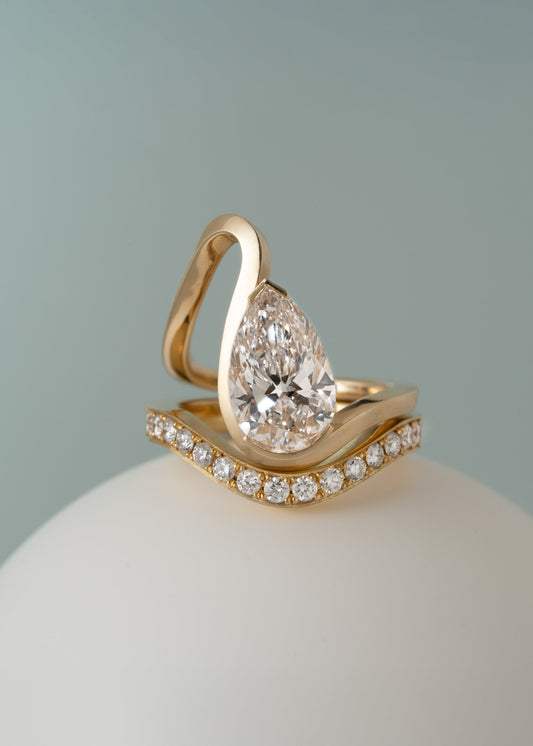 Pear Lab Grown Diamond Open Loop Bezel Engagement Ring – Sculptural Wrap Band