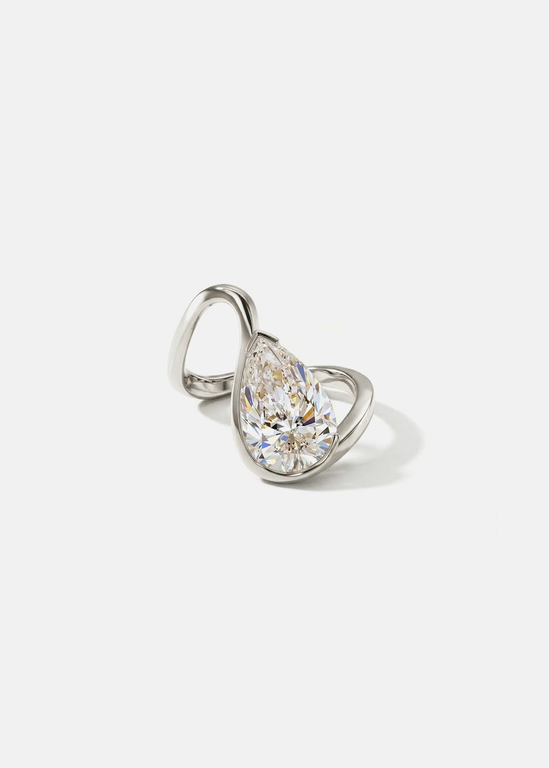 Pear Lab Grown Diamond Open Loop Bezel Engagement Ring – Sculptural Wrap Band