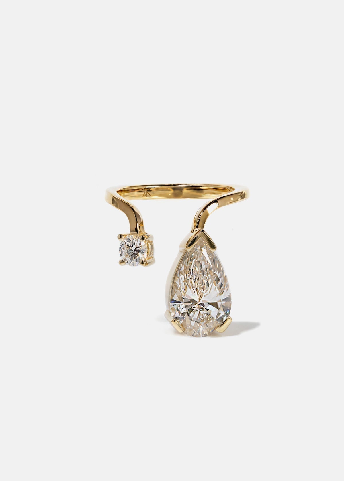 Pear Lab Grown Diamond Open Cuff Drop Ring with Round Accent Stone