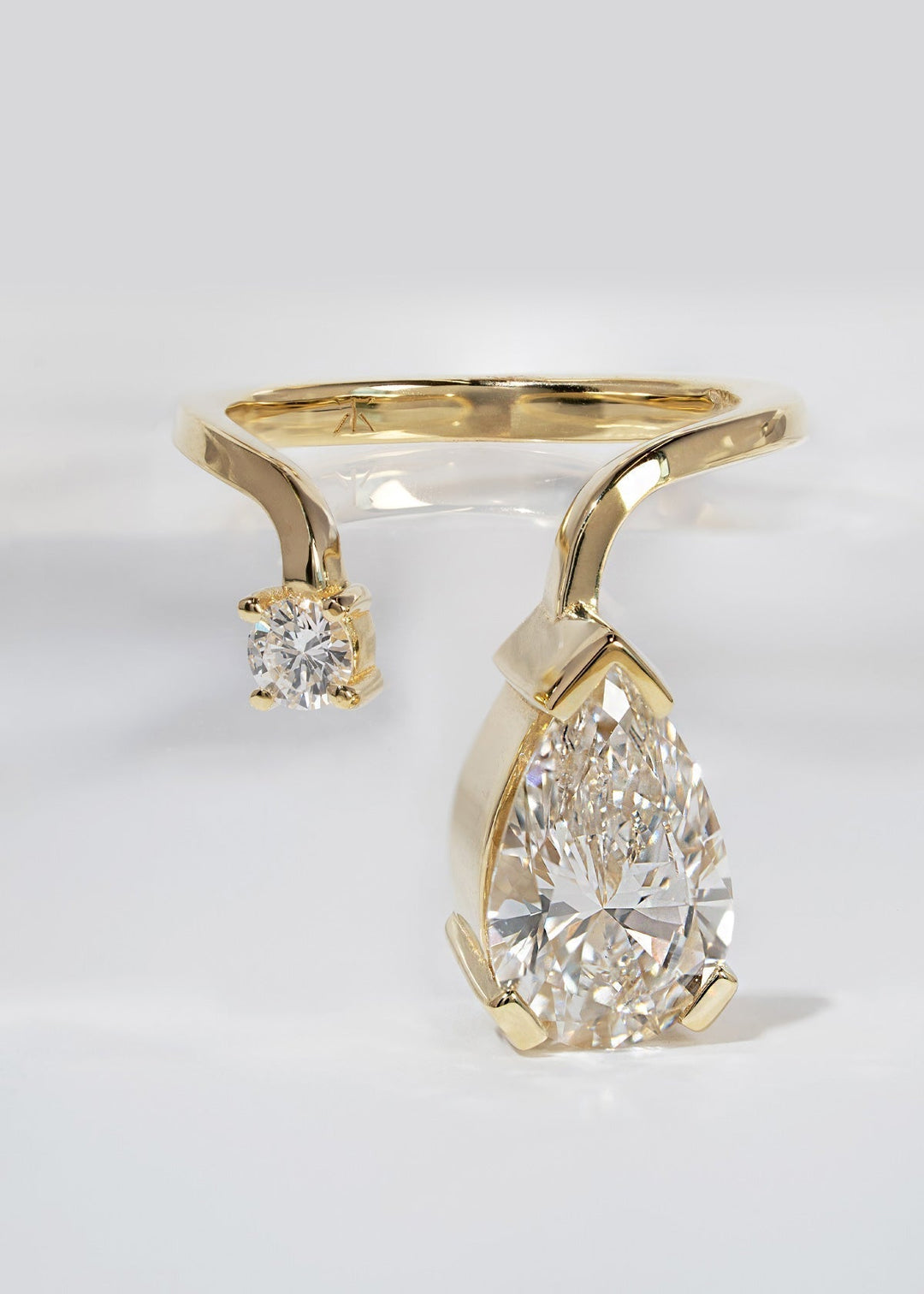 Pear Lab Grown Diamond Open Cuff Drop Ring with Round Accent Stone