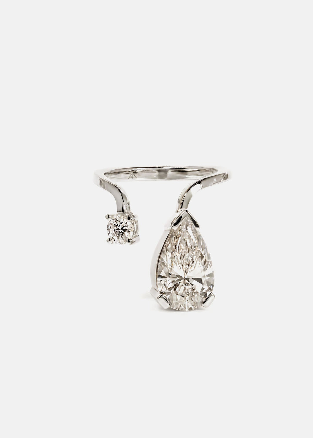 Pear Lab Grown Diamond Open Cuff Drop Ring with Round Accent Stone