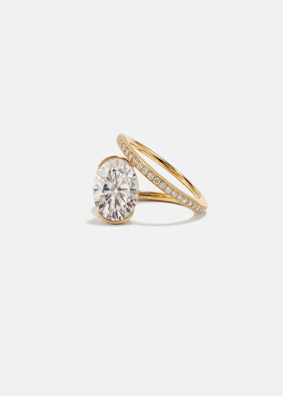 Oval Lab Grown Diamond Bezel Spiral Coil Ring with Micro-Pavé Band