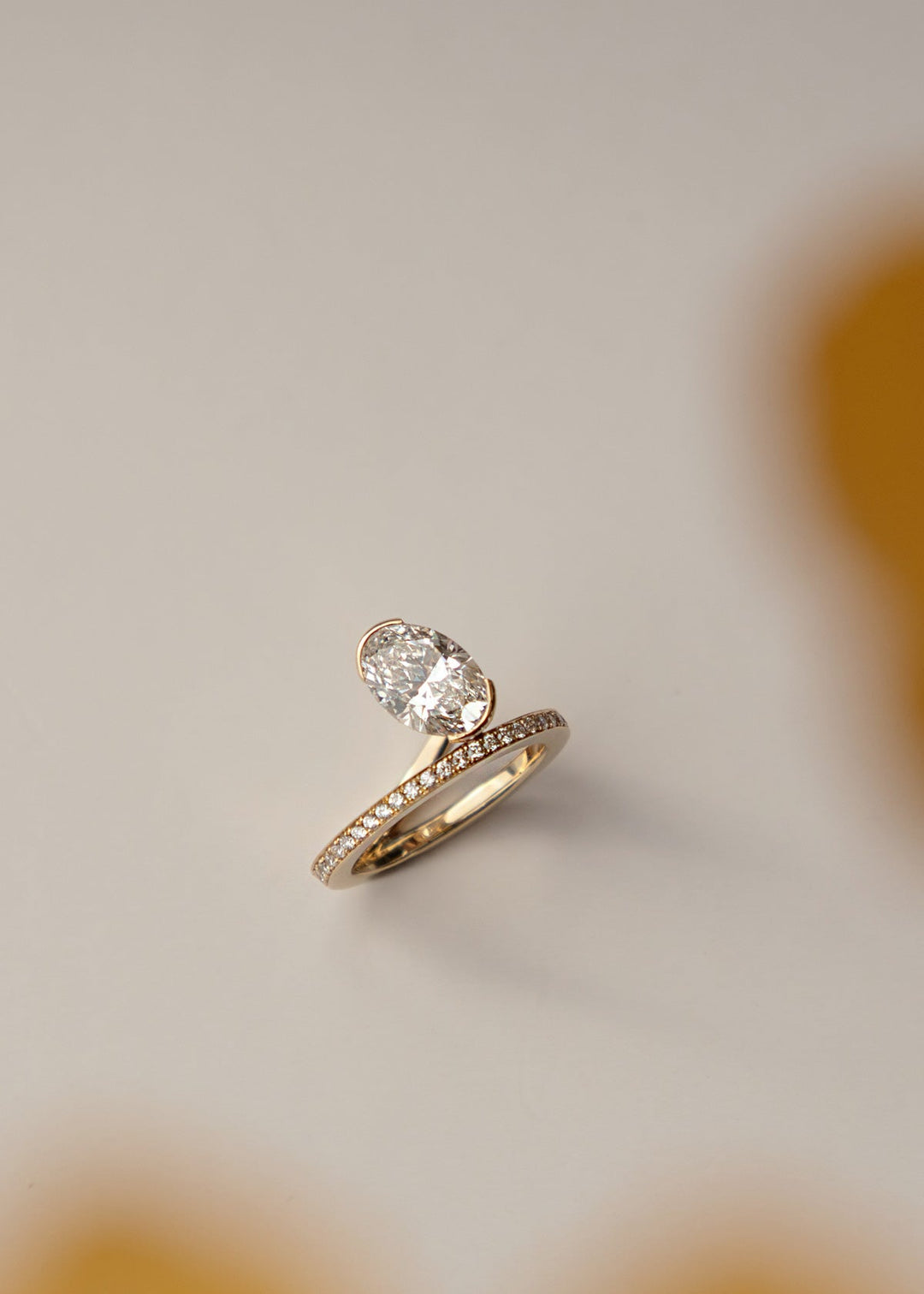 Oval Lab Grown Diamond Bezel Spiral Coil Ring with Micro-Pavé Band