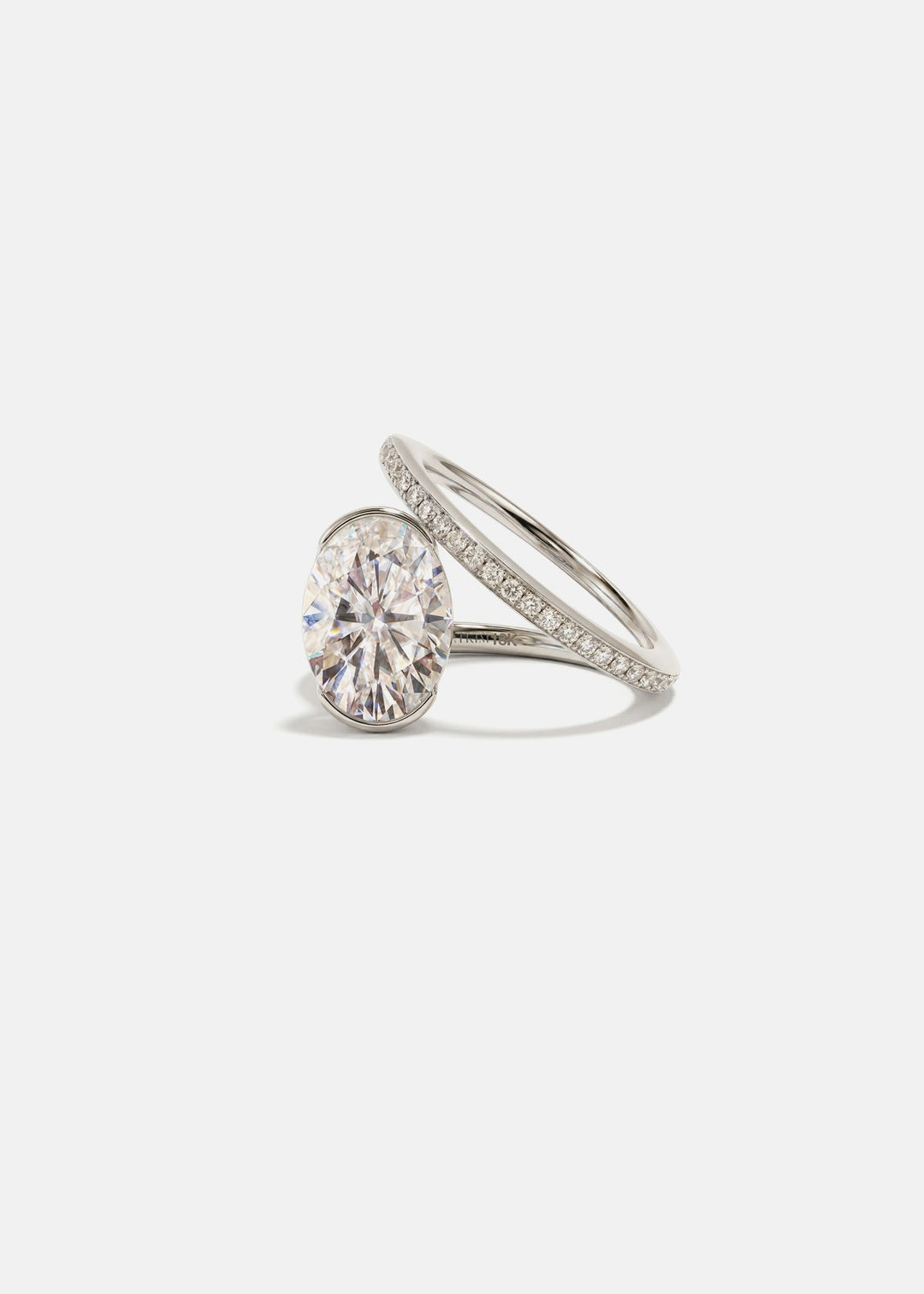 Oval Lab Grown Diamond Bezel Spiral Coil Ring with Micro-Pavé Band