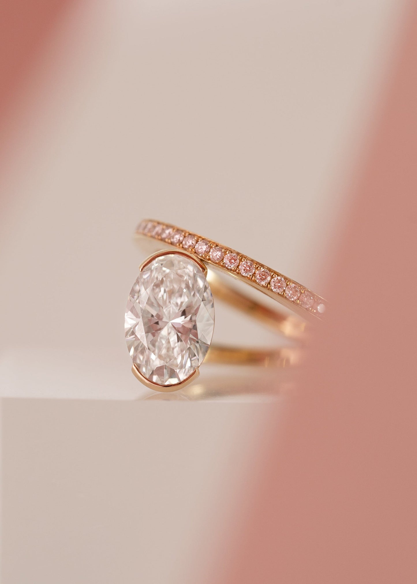 Oval Lab Grown Diamond Bezel Spiral Coil Ring with Micro-Pavé Band
