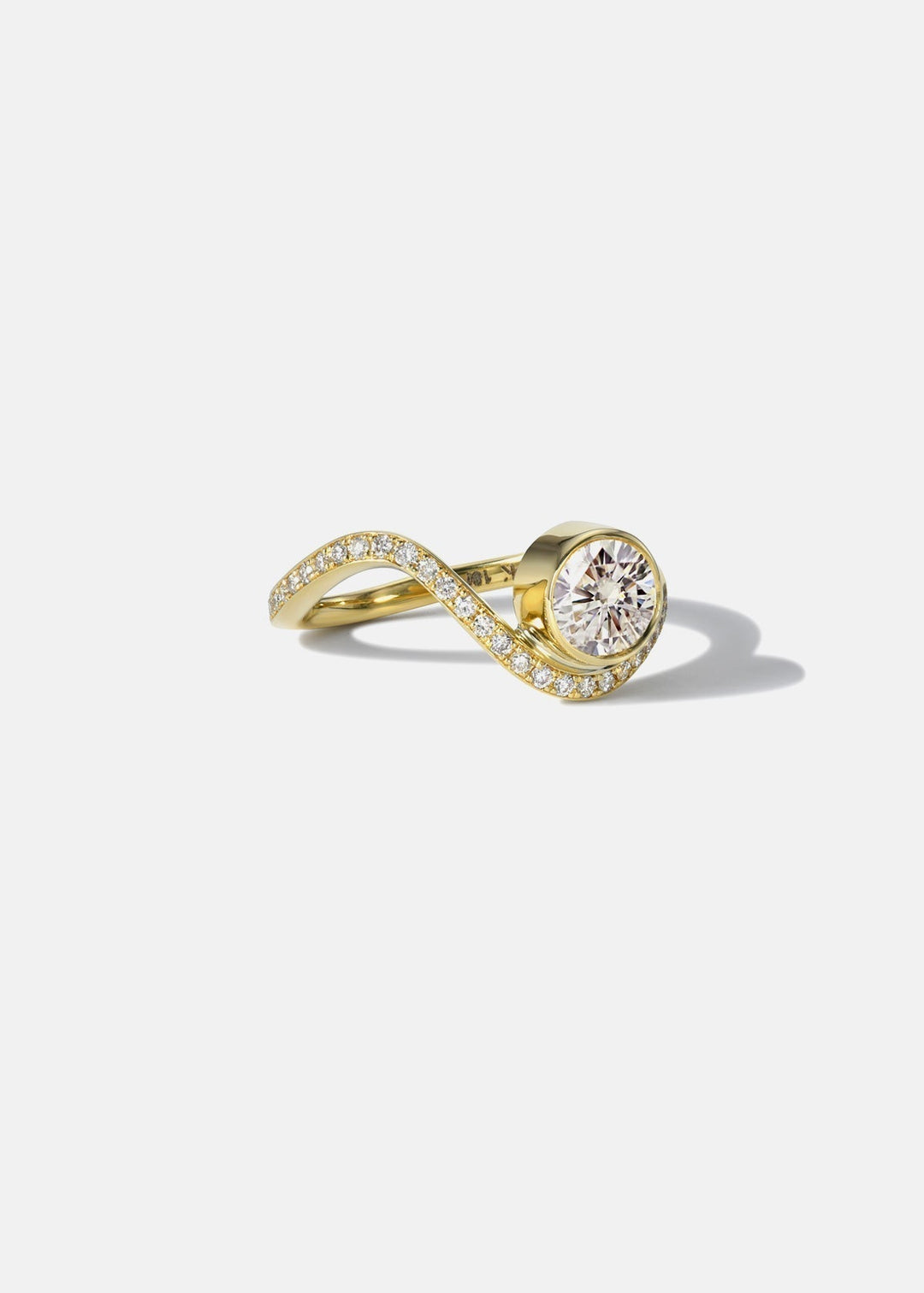 Round Lab Grown Diamond Bezel Engagement Ring with Contour Pavé Wave Band