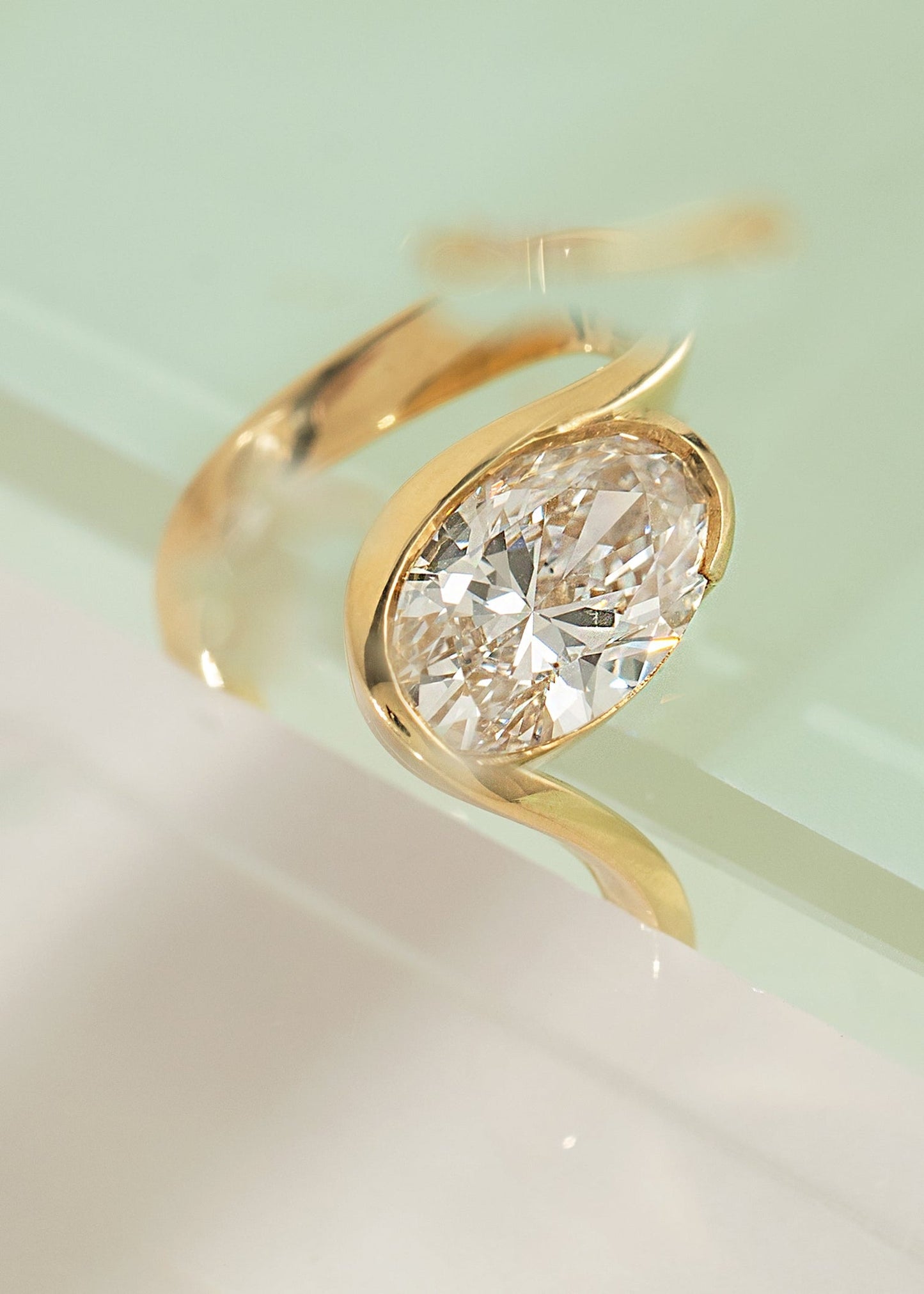 Oval Lab Grown Diamond Open Loop Bezel Engagement Ring – Sculptural Wrap Band