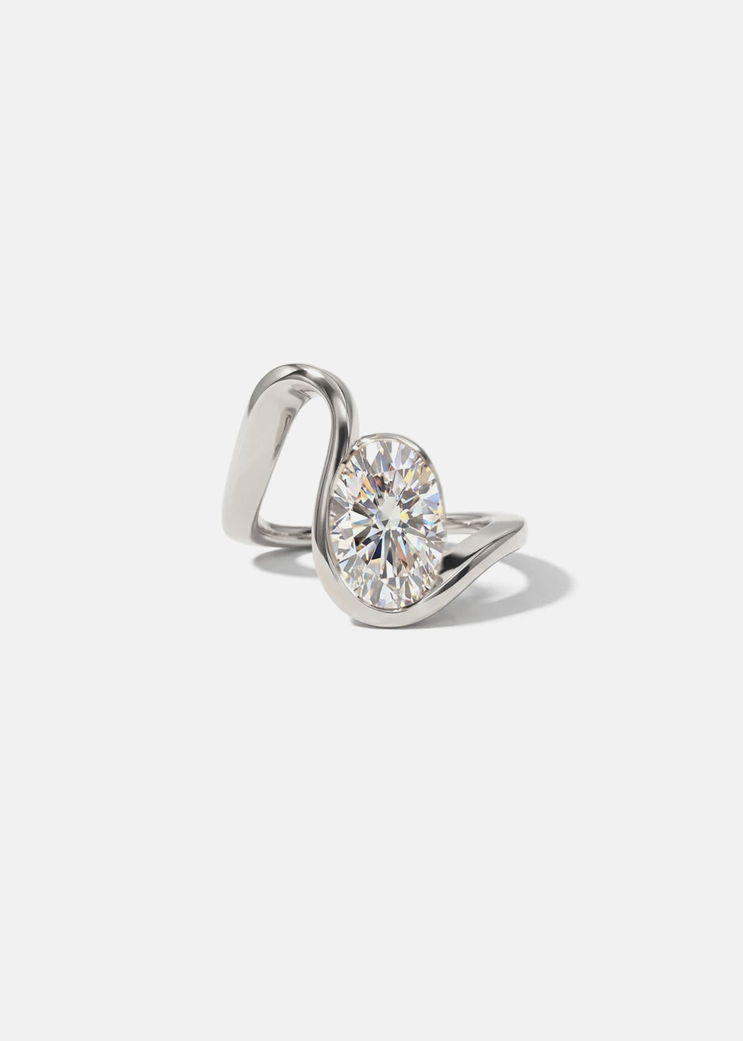 Oval Lab Grown Diamond Open Loop Bezel Engagement Ring – Sculptural Wrap Band