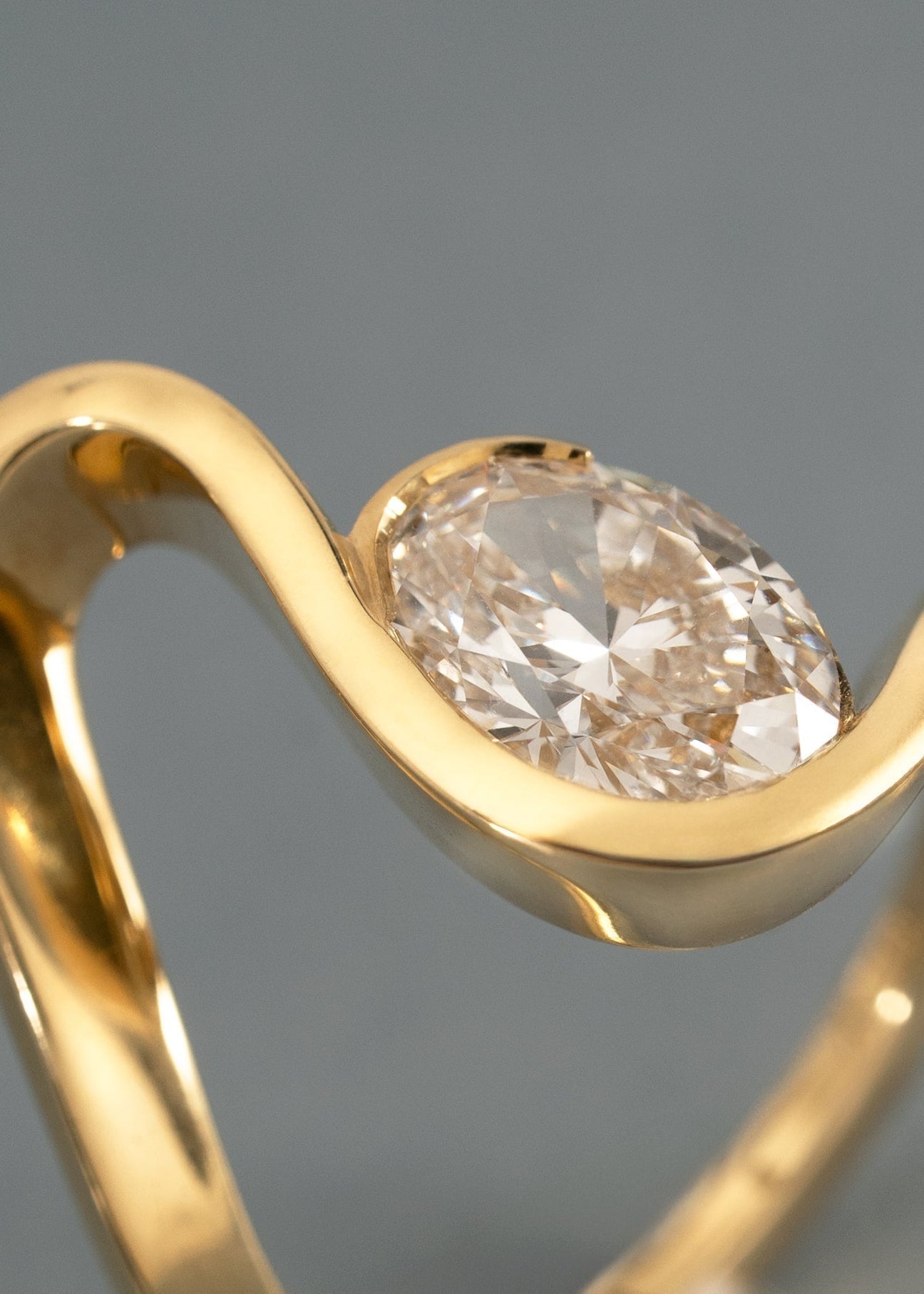 Oval Lab Grown Diamond Open Loop Bezel Engagement Ring – Sculptural Wrap Band