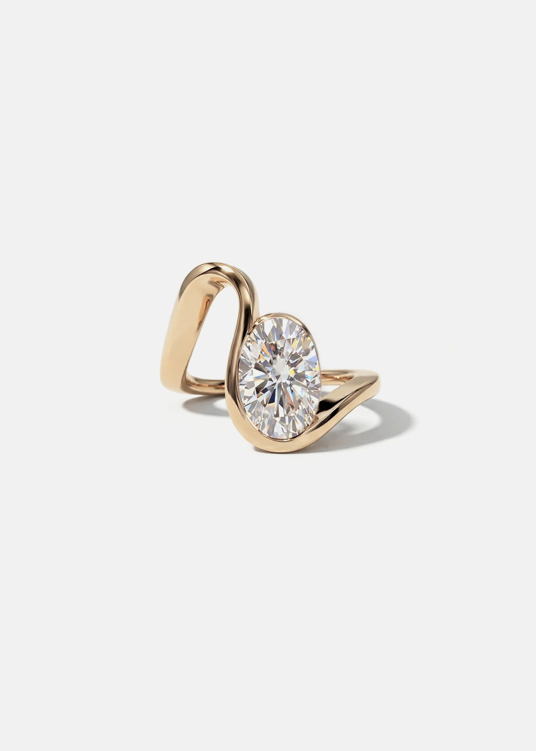 Oval Lab Grown Diamond Open Loop Bezel Engagement Ring – Sculptural Wrap Band