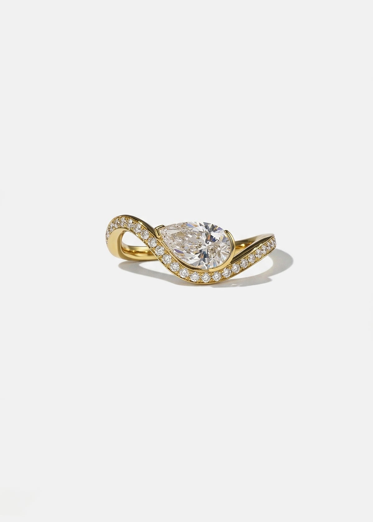 East-West Pear Lab Grown Diamond Swirl Bypass Ring with Micro-Pavé Band