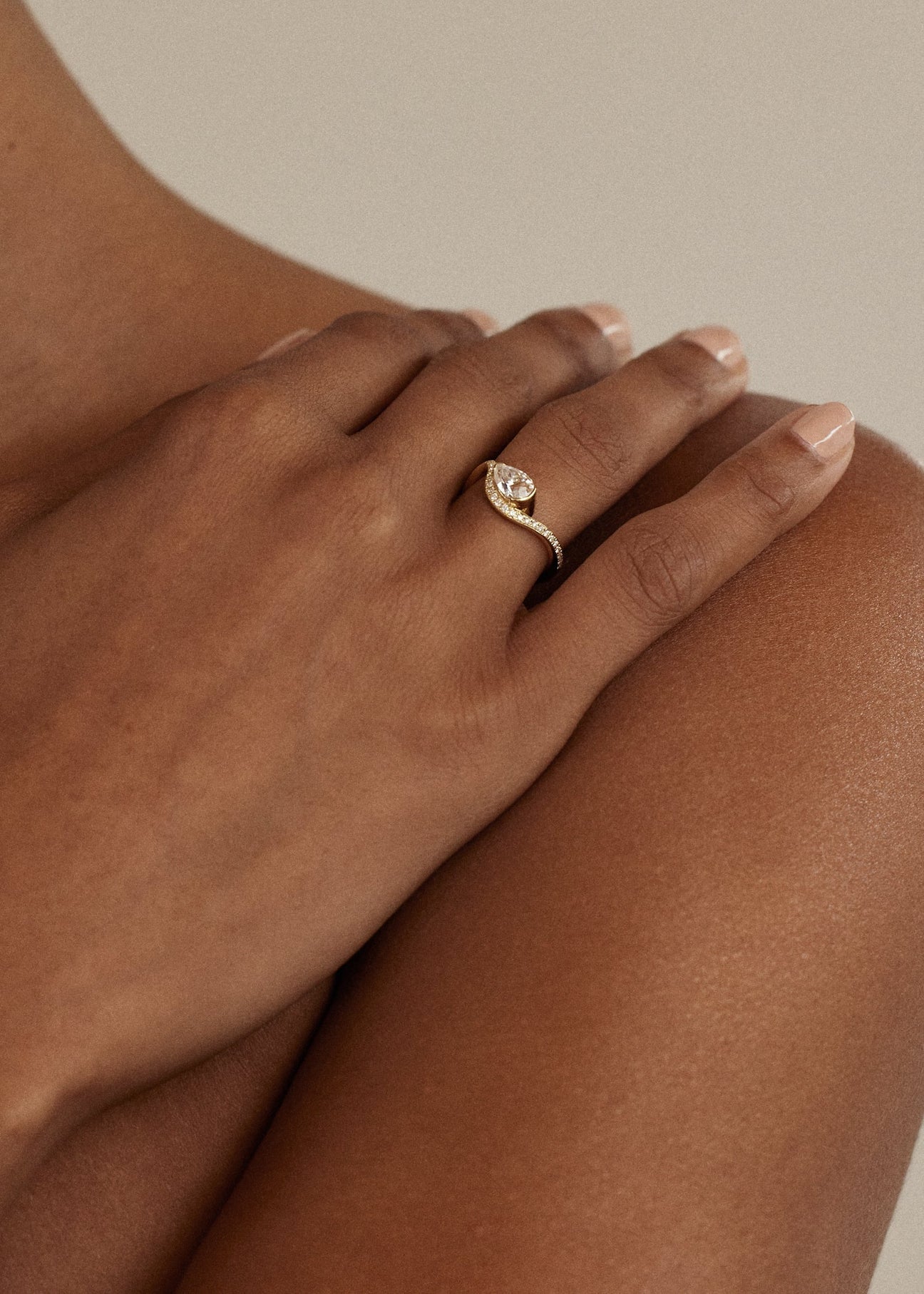 East-West Pear Lab Grown Diamond Swirl Bypass Ring with Micro-Pavé Band