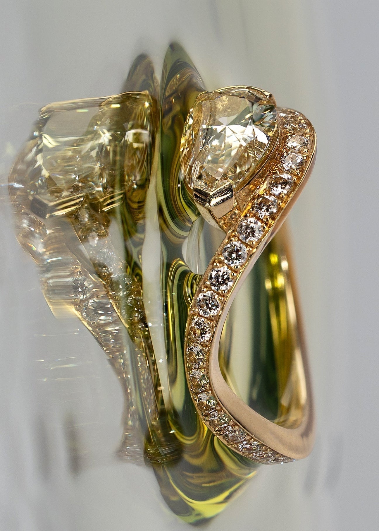 East-West Pear Lab Grown Diamond Swirl Bypass Ring with Micro-Pavé Band