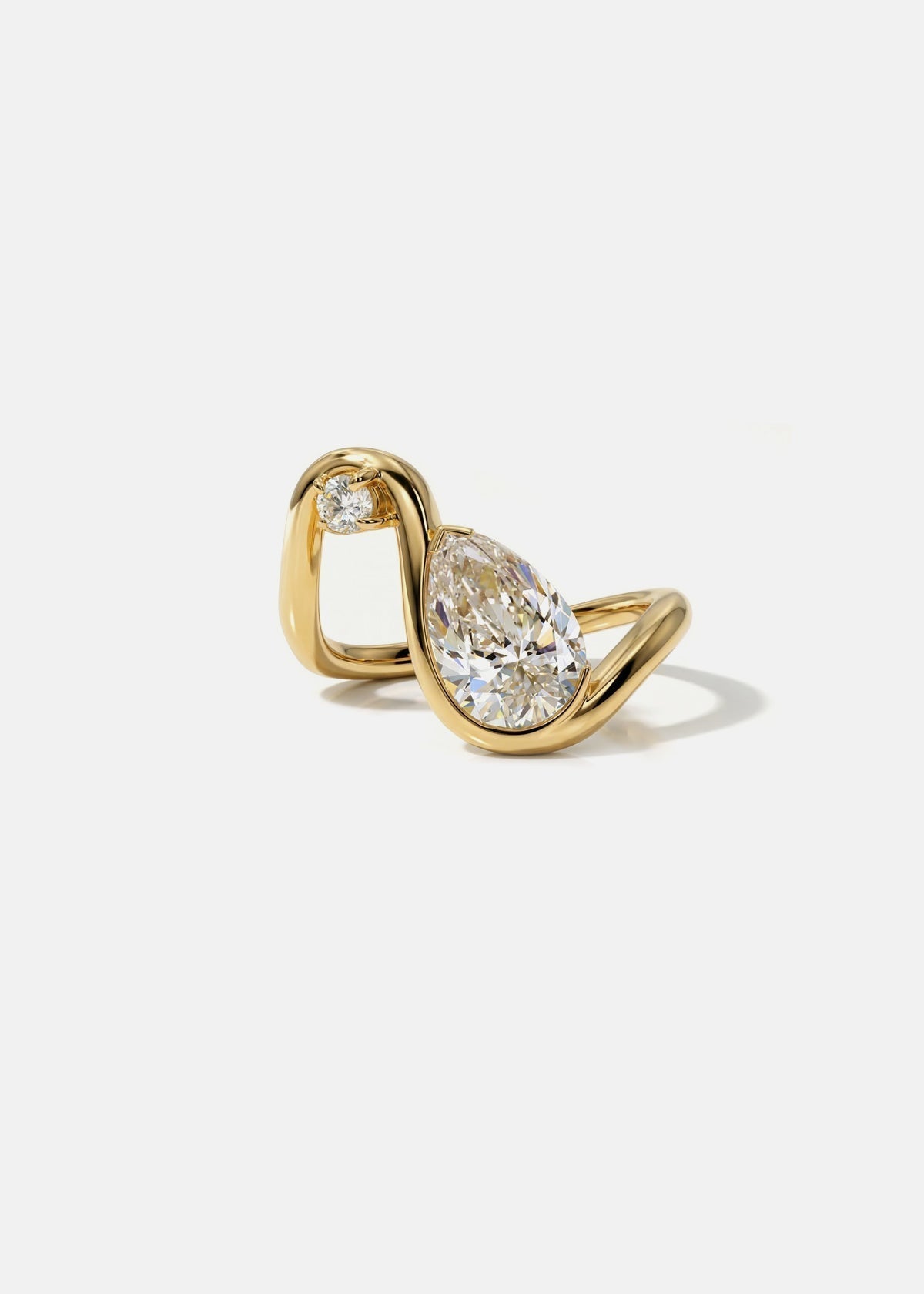 Pear Lab Grown Diamond Open Loop Bezel Ring with Round Accent – Sculptural Arch Band