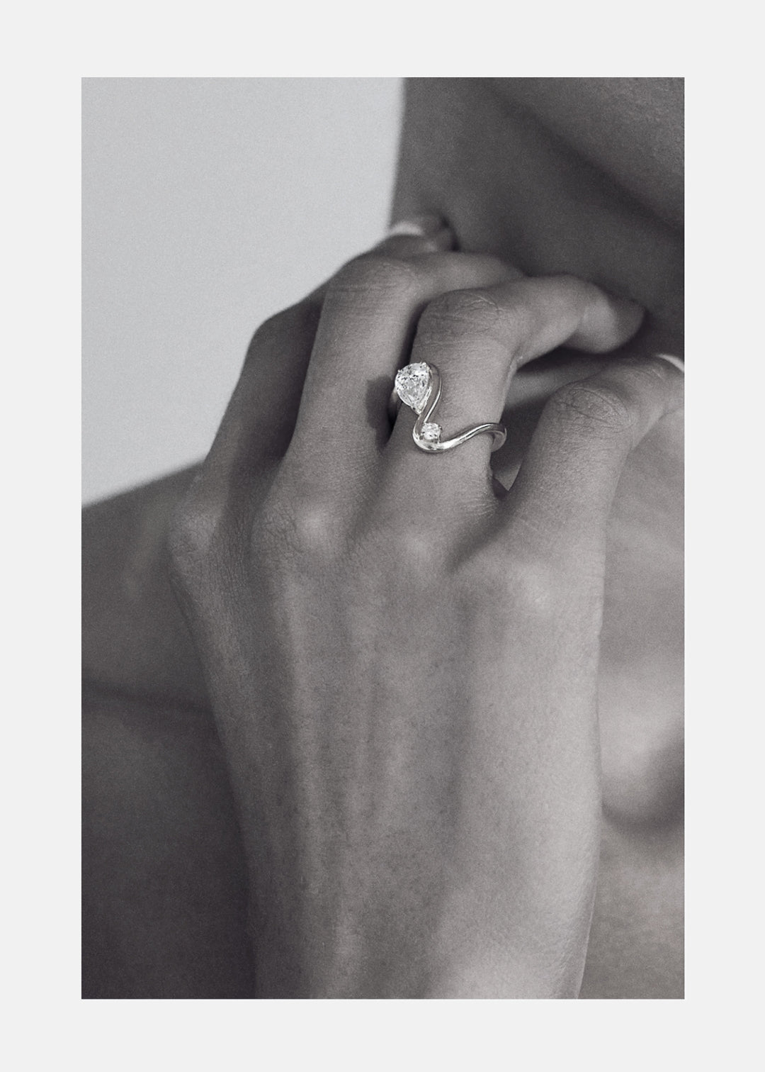 Pear Lab Grown Diamond Open Loop Bezel Ring with Round Accent – Sculptural Arch Band
