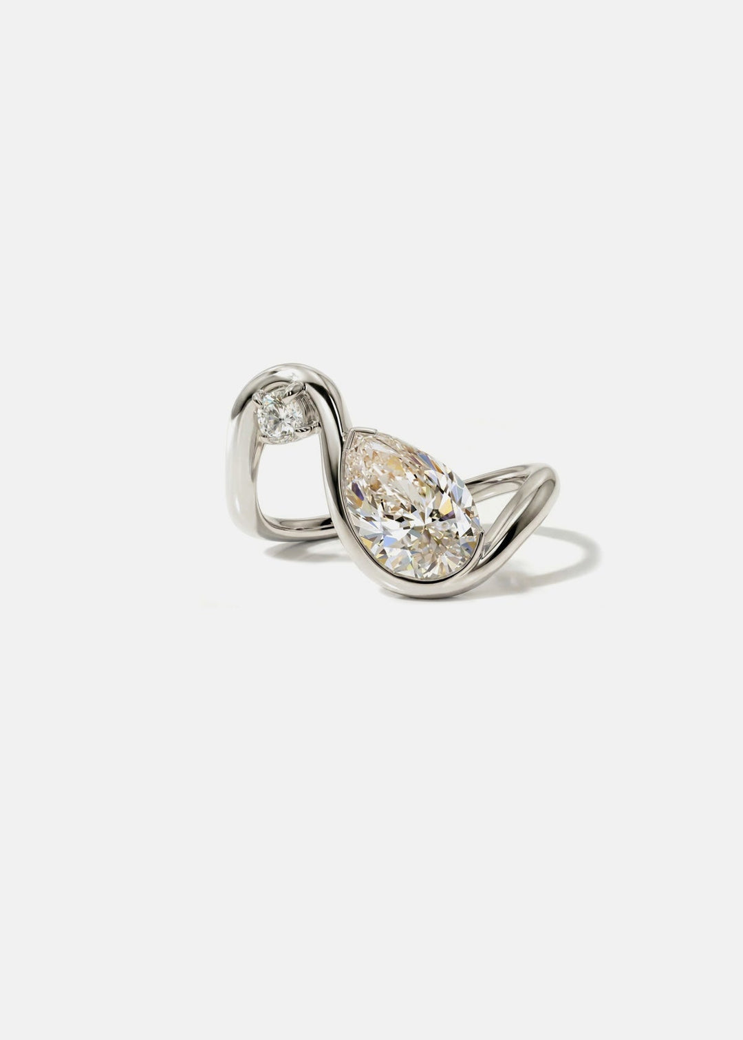 Pear Lab Grown Diamond Open Loop Bezel Ring with Round Accent – Sculptural Arch Band