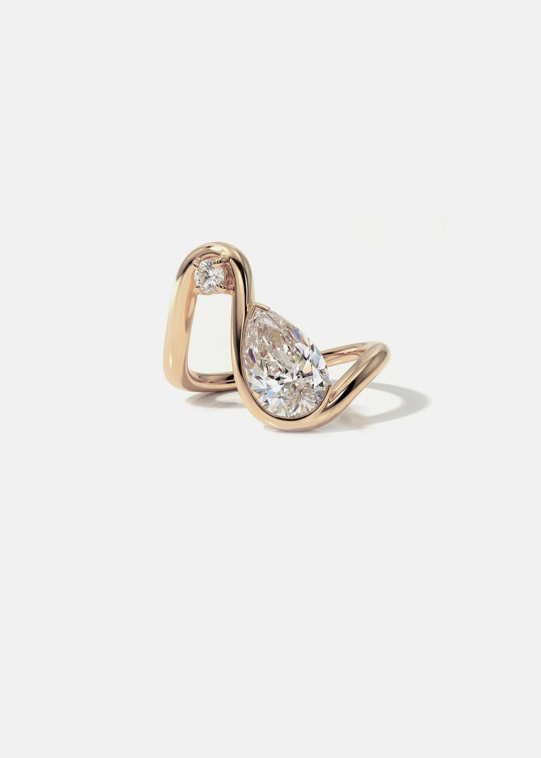 Pear Lab Grown Diamond Open Loop Bezel Ring with Round Accent – Sculptural Arch Band