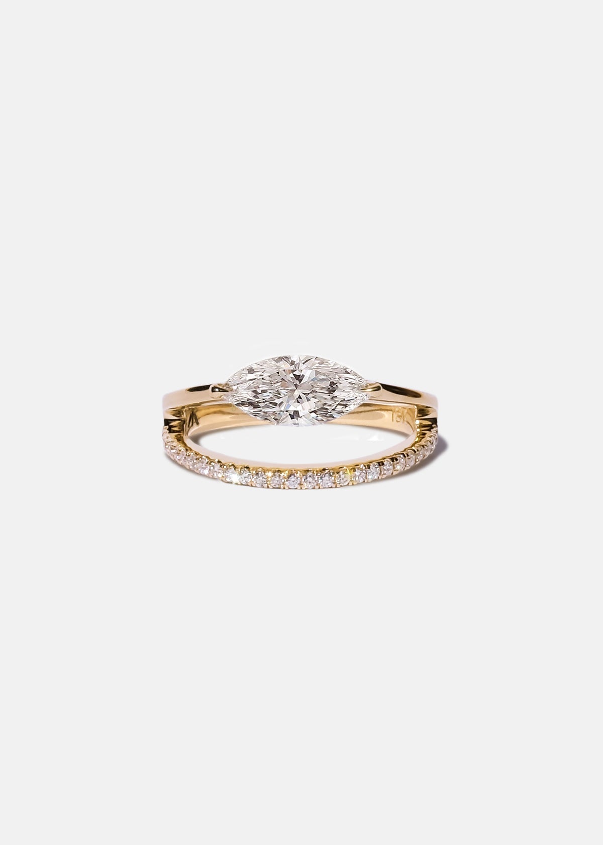 East-West Marquise Lab Grown Diamond Split Shank Engagement Ring with Micro-Pavé Band