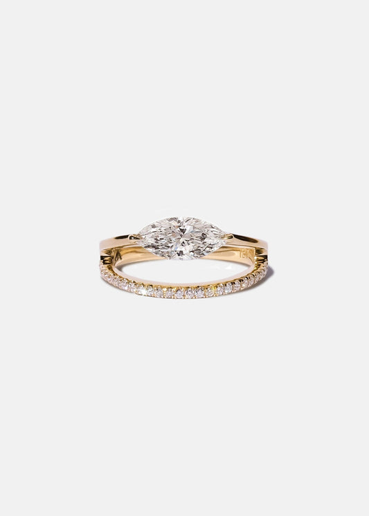 East-West Marquise Lab Grown Diamond Split Shank Engagement Ring with Micro-Pavé Band