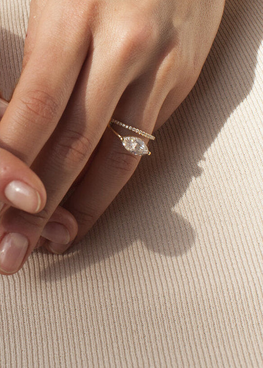 East-West Marquise Lab Grown Diamond Split Shank Engagement Ring with Micro-Pavé Band
