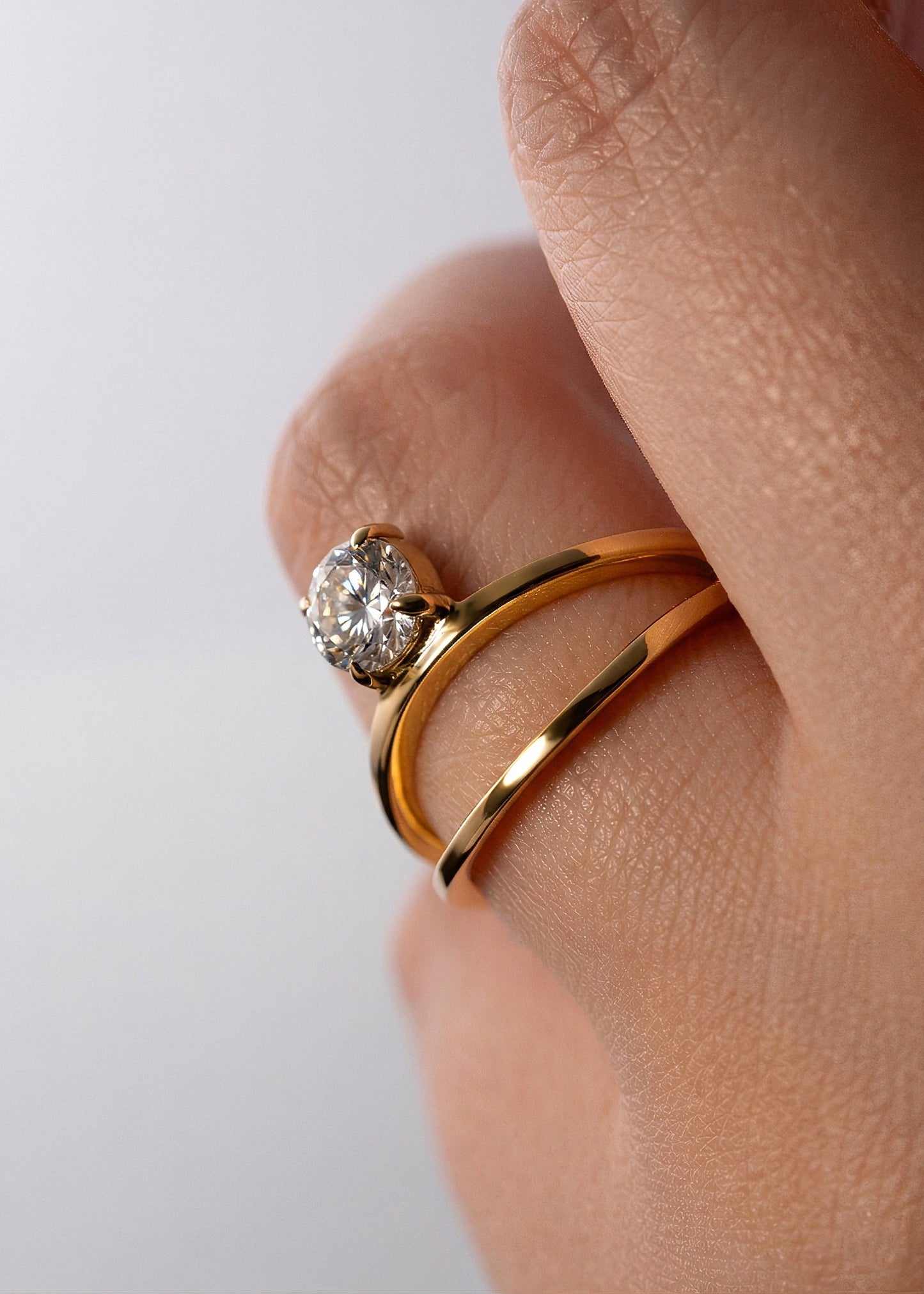Round Lab Grown Diamond Criss-Cross Solitaire Engagement Ring – X Band Setting