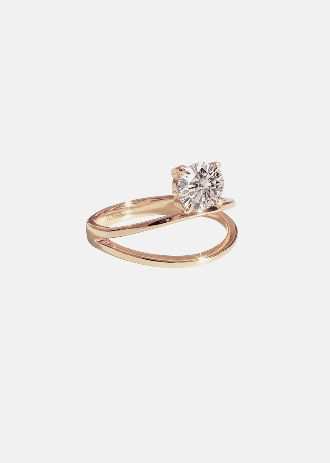 Round Lab Grown Diamond Criss-Cross Solitaire Engagement Ring – X Band Setting