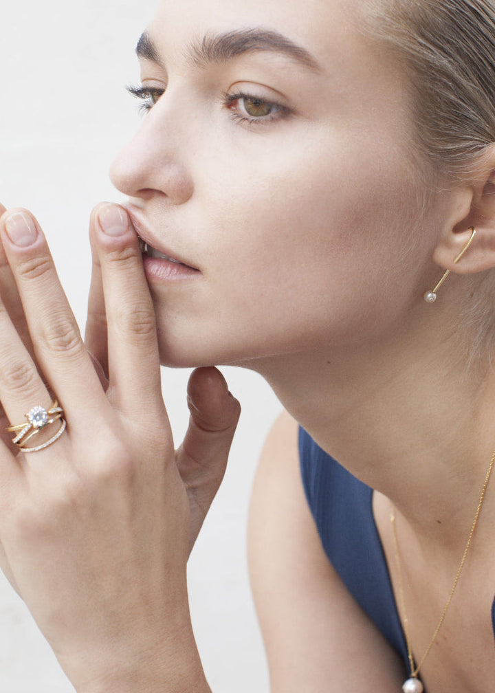 Round Lab Grown Diamond Double Band Solitaire Engagement Ring – Flat Band with Micro-Pavé