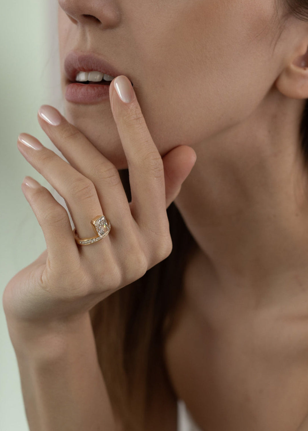 Radiant Cut Lab Grown Diamond Bezel Engagement Ring with Princess Channel Band