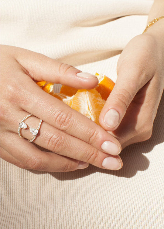 Double Pear Lab Grown Diamond Open Spiral Ring with Micro-Pavé Band