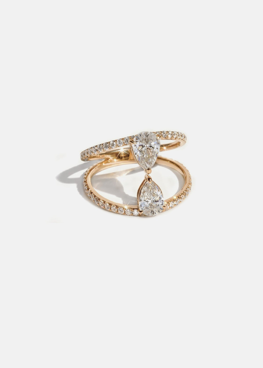 Double Pear Lab Grown Diamond Open Spiral Ring with Micro-Pavé Band