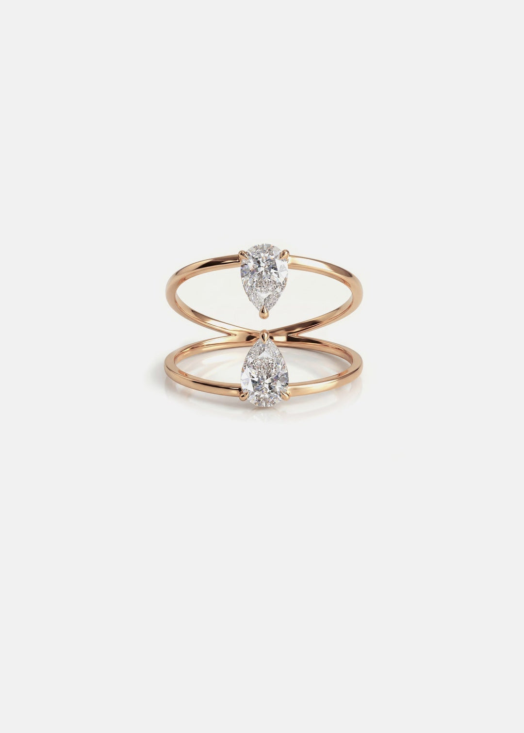 Double Pear Lab Grown Diamond Open Cage Toi et Moi Ring – Mirror-Set Duo Band
