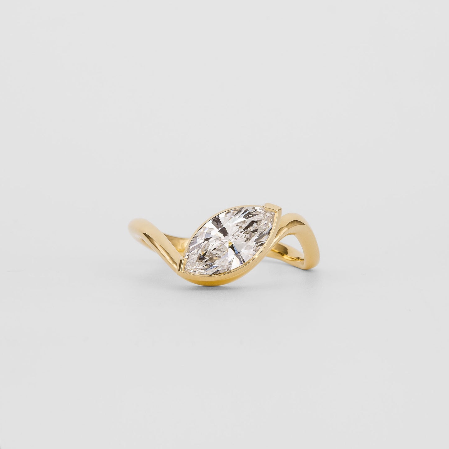 East-West Marquise Lab Diamond Half Bezel Twist Ring
