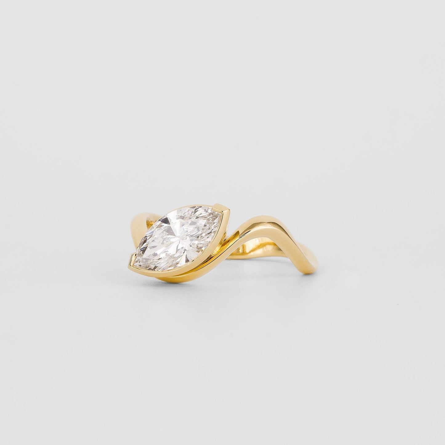 East-West Marquise Lab Diamond Half Bezel Twist Ring