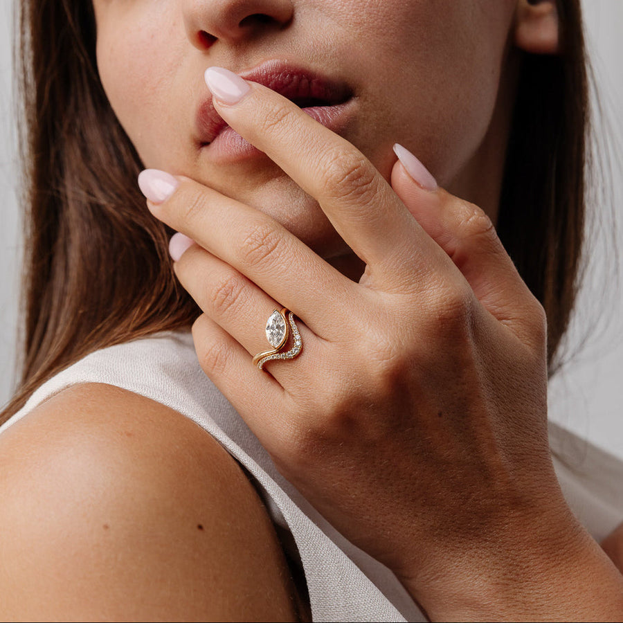 East-West Marquise Lab Diamond Half Bezel Twist Ring