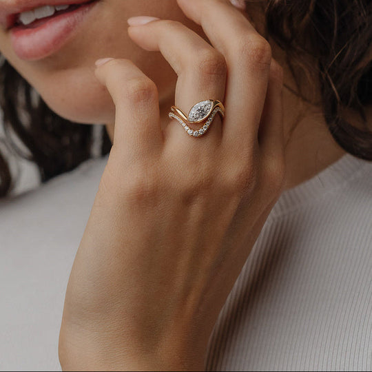 East-West Marquise Lab Diamond Half Bezel Twist Ring