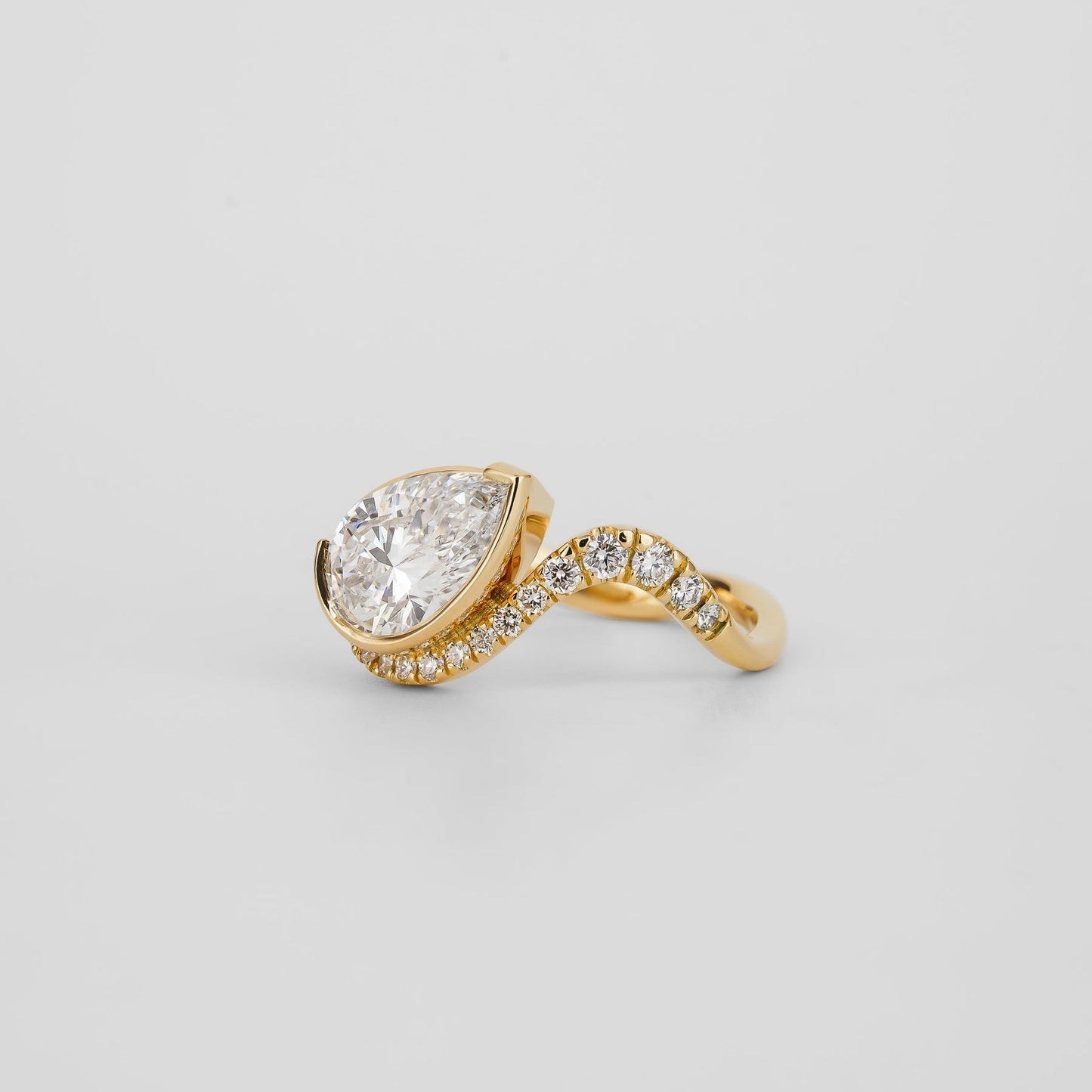 Pear Lab Diamond Bezel Ring with Pavé Swirl Band