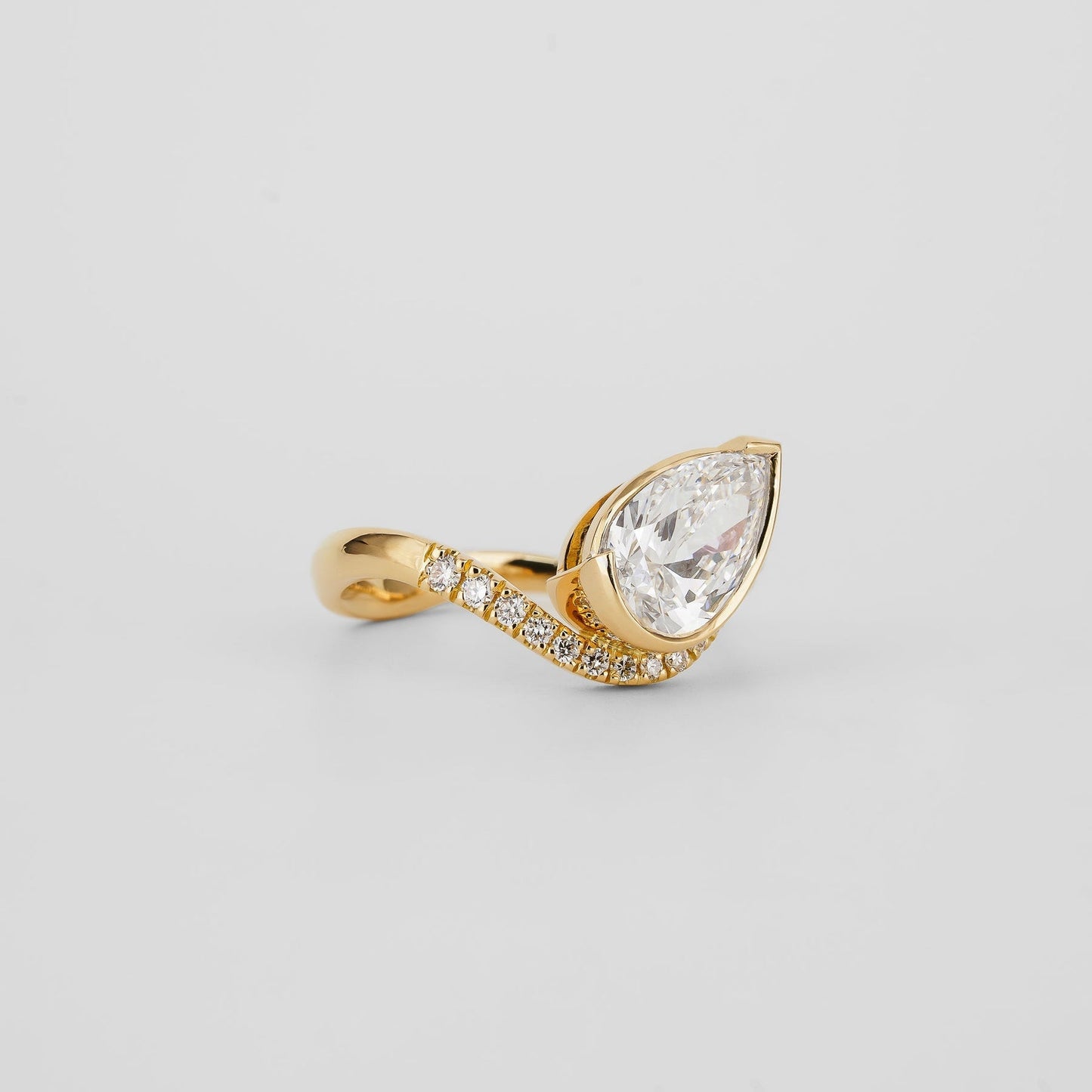 Pear Lab Diamond Bezel Ring with Pavé Swirl Band