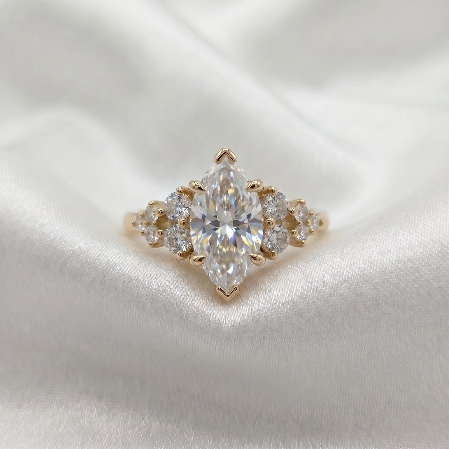 Marquise Lab Diamond Ring with Tiered Round Accents