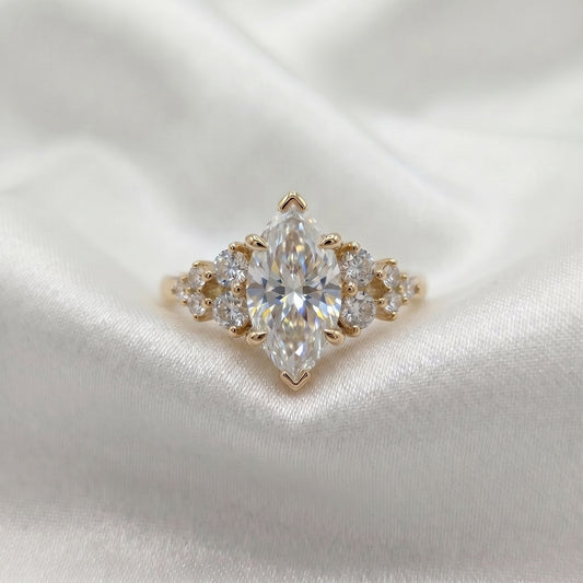 Marquise Lab Diamond Ring with Tiered Round Accents