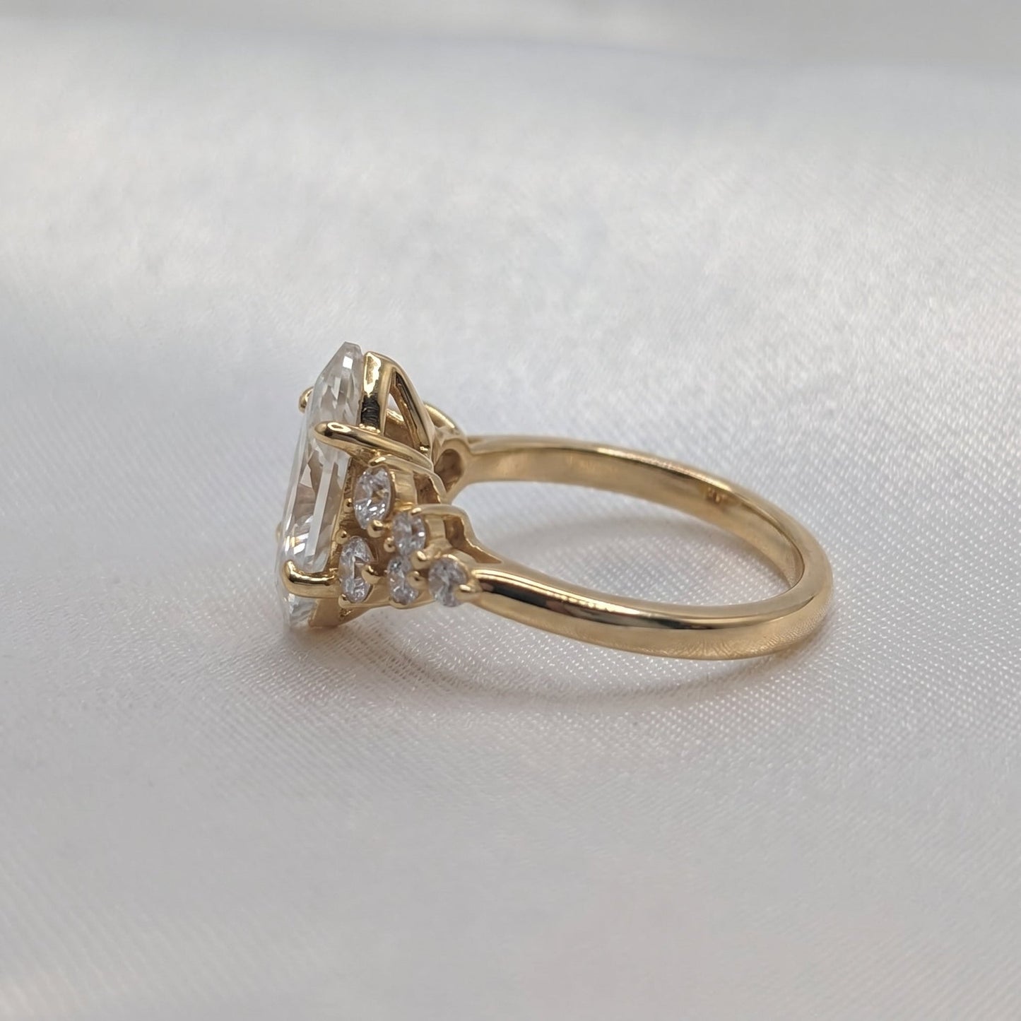 Marquise Lab Diamond Ring with Tiered Round Accents