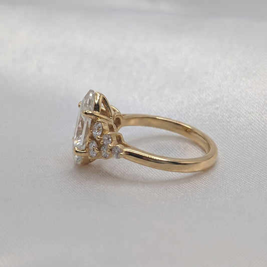 Marquise Lab Diamond Ring with Tiered Round Accents