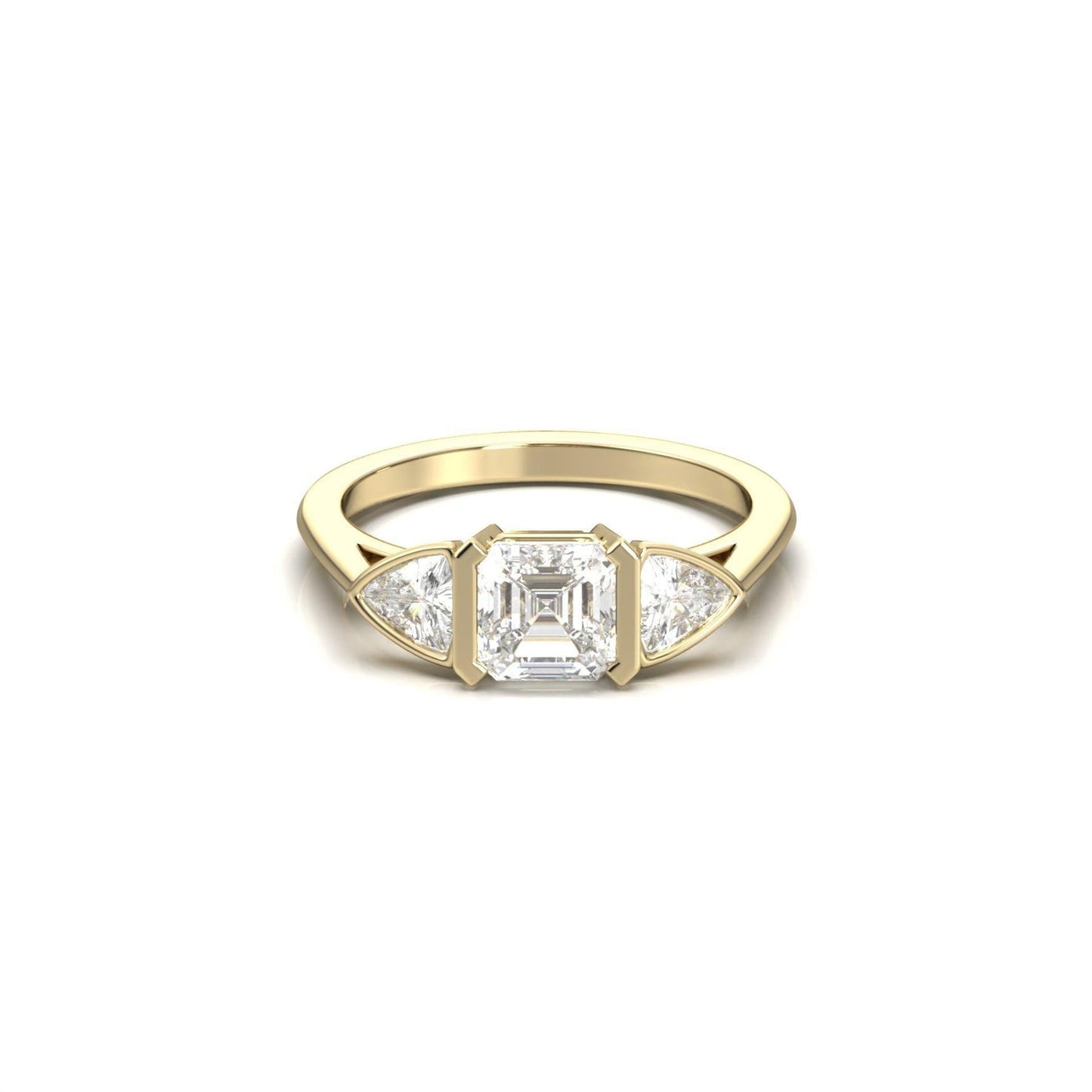 Asscher Lab Diamond Three Stone Ring with Trillion Accents