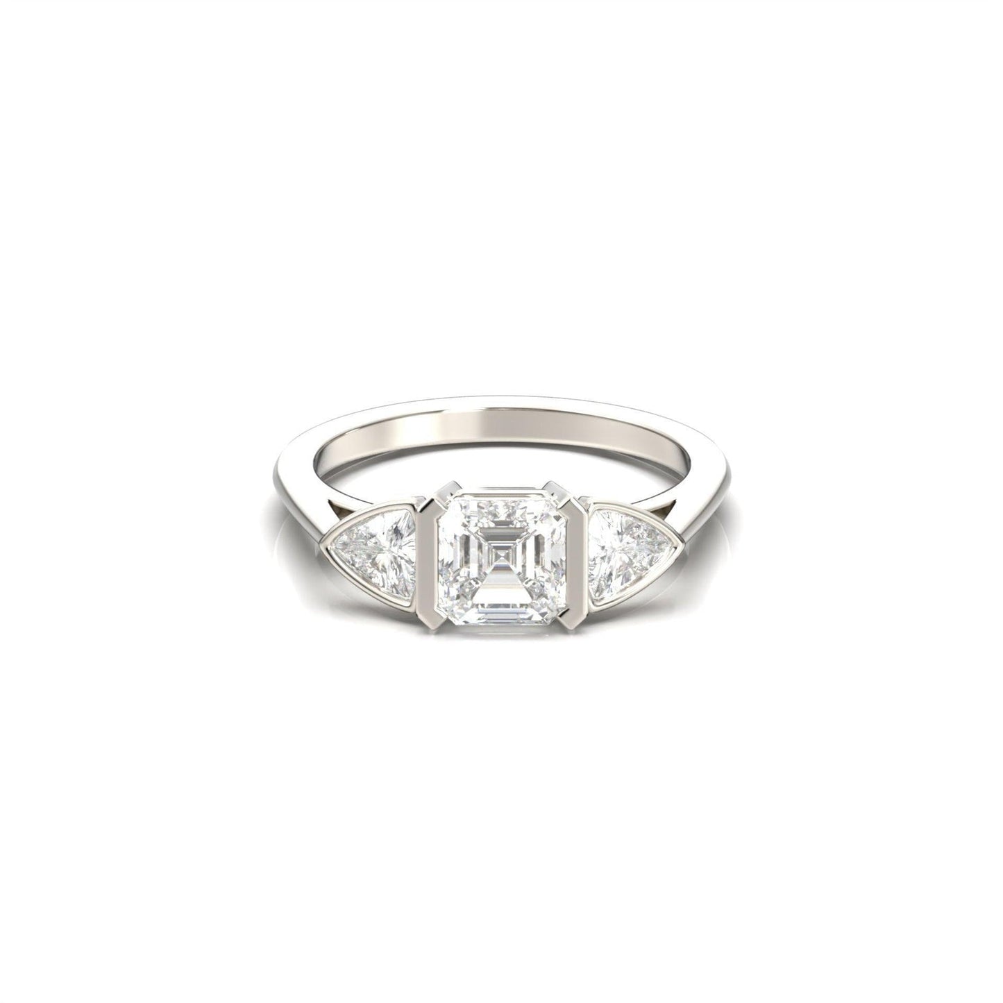 Asscher Lab Diamond Three Stone Ring with Trillion Accents