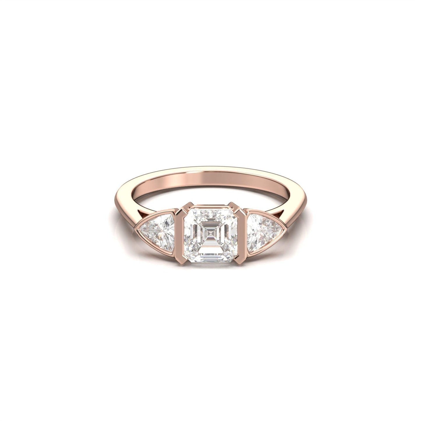 Asscher Lab Diamond Three Stone Ring with Trillion Accents