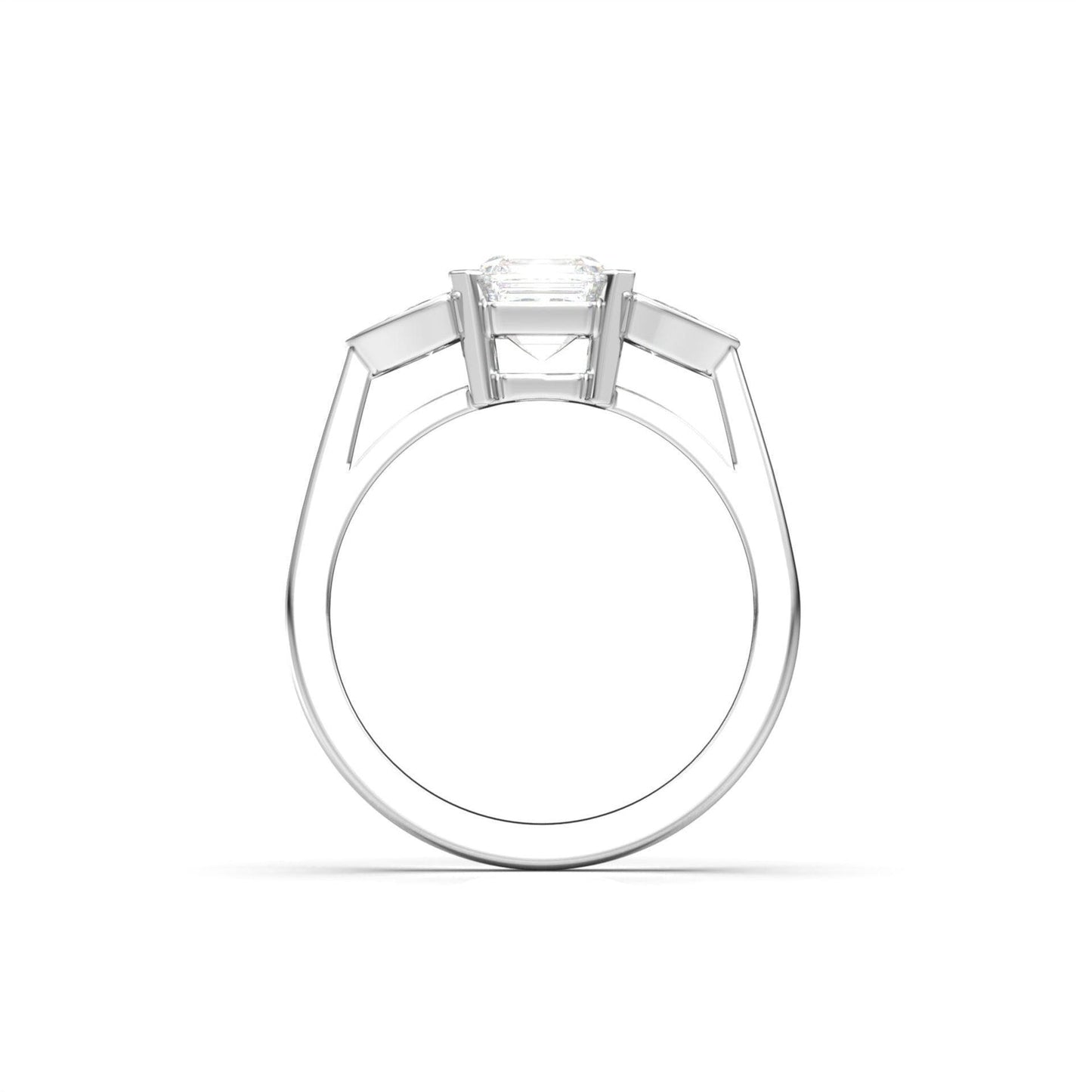 Asscher Lab Diamond Three Stone Ring with Trillion Accents
