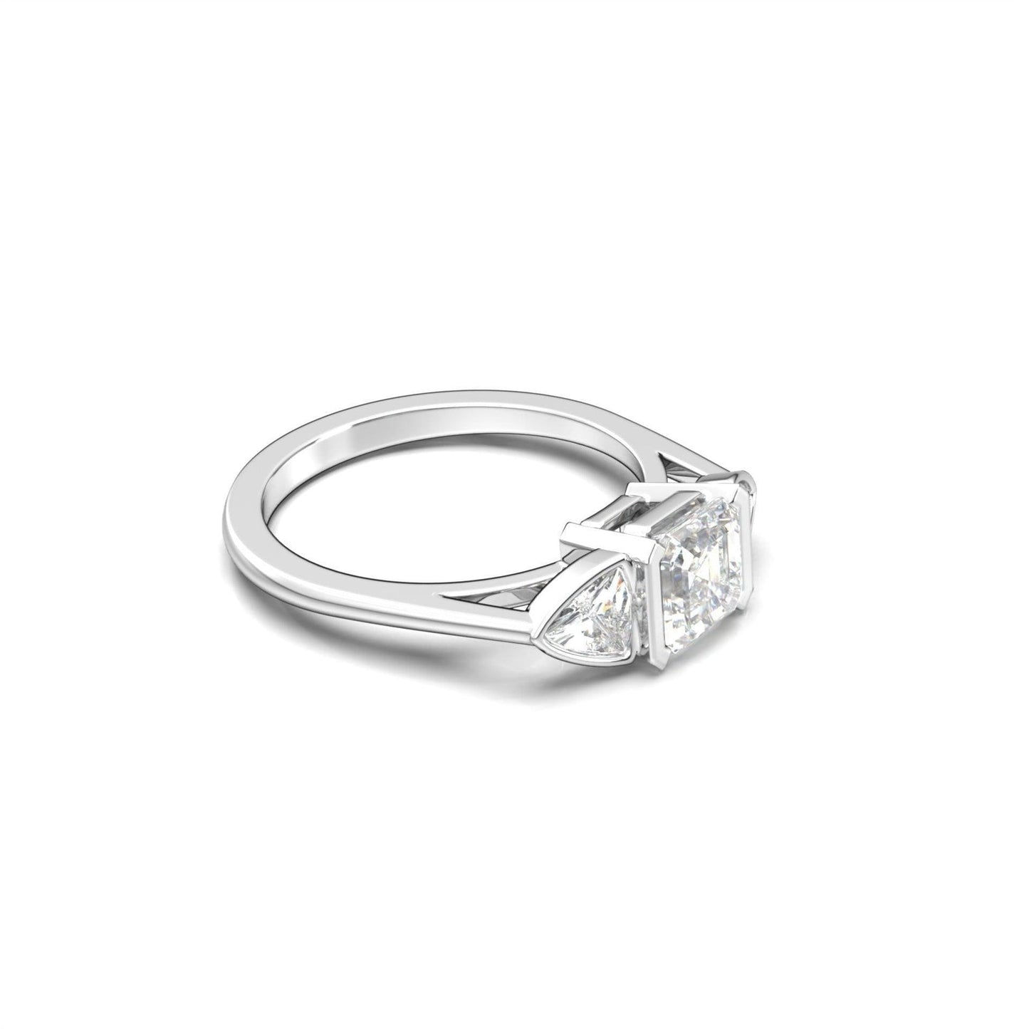 Asscher Lab Diamond Three Stone Ring with Trillion Accents