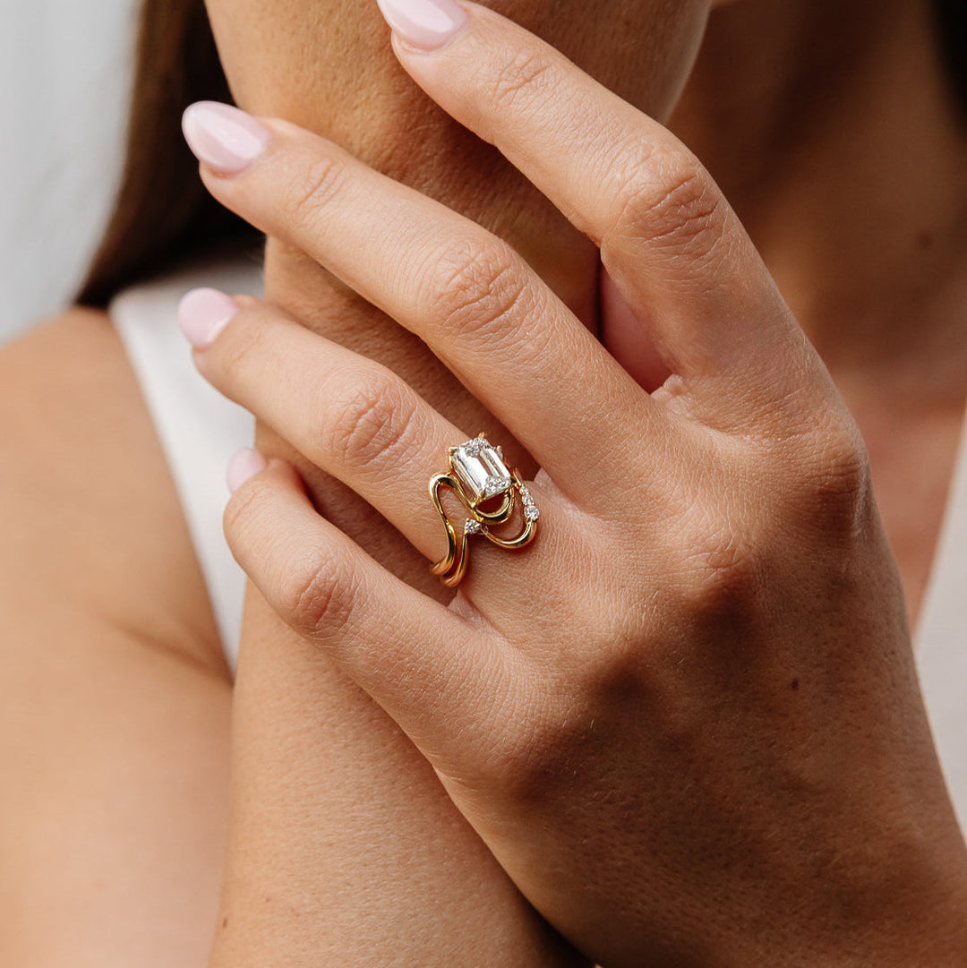 Emerald Lab Grown Diamond Sculpted Wave Engagement Ring