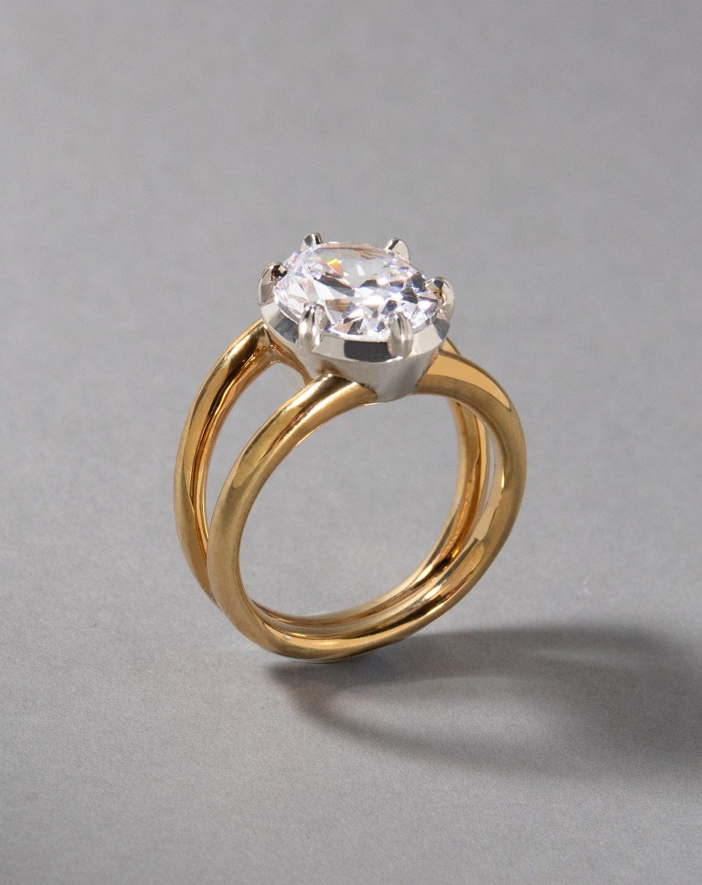 Oval Lab Diamond Solitaire on Double Gold Band